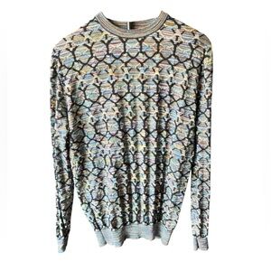 Jhane Barnes M Silk Blend Geometric Knit Sweater Multicolor Crewneck U5